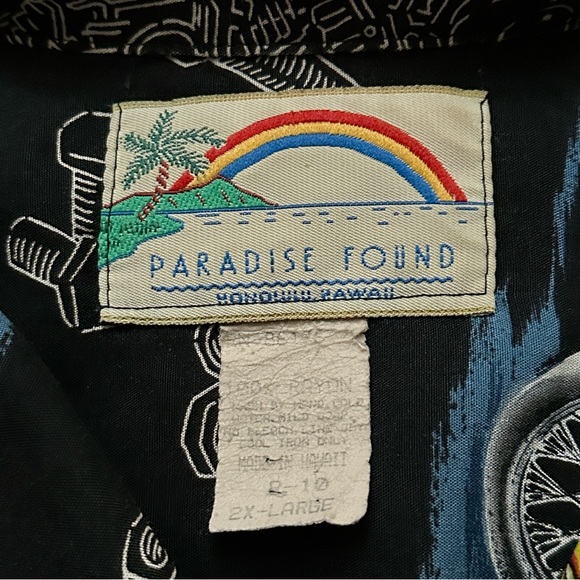 Paradise Found Shirt Mens Size 2XL Hawaiian Rayon Black Bike Motorcycle Print - Picture 6 of 8